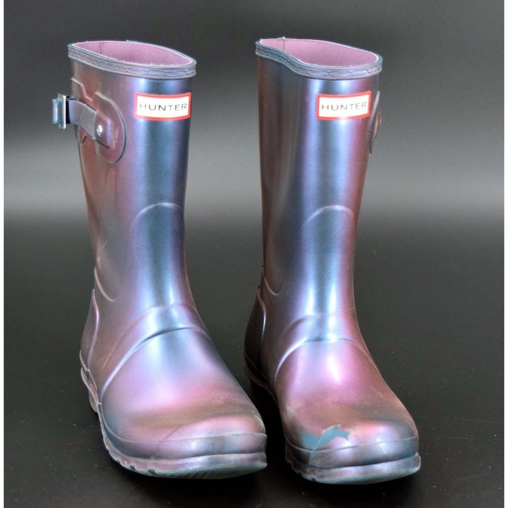 Hunter Original Short Rain Boots Women Size 9 Purple Blue Iridescent Good Nebula